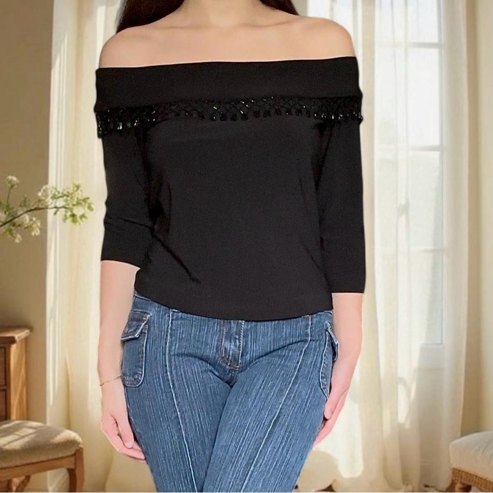 Xscape Black Off-Shoulder beaded top